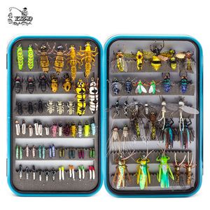 Yazhida 90pcs Set Dry Fly Fly Pishing Conjunto de pesca ninfa Flies Poper moscas amarrando a caixa de pesca de material para atestamento para carpa de truta 201102