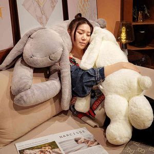 90120Cm Cute Plush Lying Sleeping Rabbit Pillow Kawaii Long Arm Rabbit Dolls Bed Pillow Filled Soft For Kids Gifts J220729