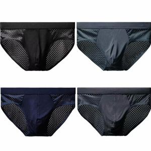 Underpants Men's Ice Silk Underwear Briefs Breathable Bamboo Carbon Fiber Anti-Bacterial Comfortable HollowUnderpants