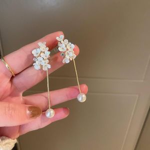Baumeln Kronleuchter Süße Shell Blumen Lange Kette Perle Ohrringe Für Frauen Mädchen Koreanische Trendy Hochzeit Braut Tropfen Ohrring Anhänger schmuckDa
