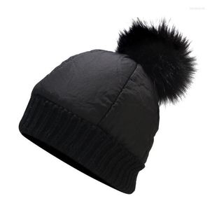 Beanie/Skull Caps Winter Cap Women Windproof Down Skallies Beanies For Ladies Faux Fur Pom Poms Hats fleece inuti Black Beanie Girls Hat Da Da