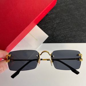 Shiny crystal Sunglasses Original Genuine Metallic gold silver vertical stripes Buffalo horn Rimless Signature De Female rectangular Glasses dance lunette