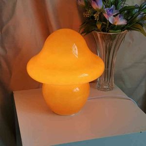 Korea Ins Style Orange Mushroom Table Lamp, kunstmatig geblazen glas, studeerkamer, het bed woonkamer. H220423