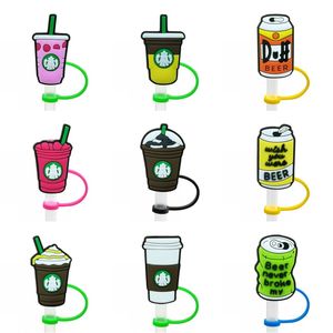 9pcs/set custom drink straw toppers cover molds silicone charms for tumbers Reusable Splash Proof drinking dust plug decorative 8mm straw cup