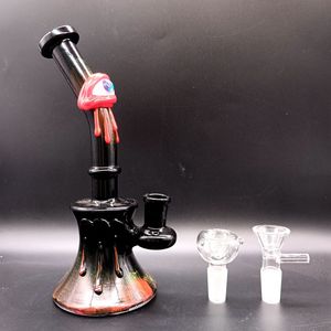 Portable 8.5 inch Black Glass Eyeball Water Bong Hookahs with Colorful Pattern Unique Cool Smoking Pipes with Male 14mm