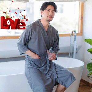 Men's Sleepwear Women Men Bath Robe Waffle Shower Nightgowns Male Female Bathrobe Long Woman Man Pajamas Plus Size VacationMen's Men'sMen's