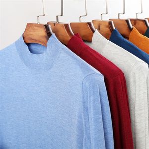 가을 남성 반 하이 목 얇은 양모 스웨터 패션 캐주얼 고품질 브랜드 풀오버 스웨터 남성 옷 201126