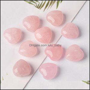 Pedra Solta Contas Jóias 2Omm 25Mm Amor Corações Cristais Naturais Ornamentos para Artesanato Quartzo Rosa Cristais de Cura Energia Reiki Gem Sala de Estar De