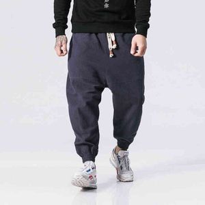 Linen harem Pants Men Hip Hop Drop Joggers Cross Male Pantalones Hombre retro polar jogging mxl J220629