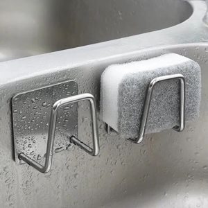 sublimation stainless steel hooks Kitchen stainless steel sink sponge stand self-adhesive drain drying rack Wall hook fittings storage tissue Inventory Wholesale