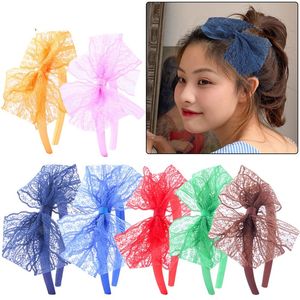 Koreansk mesh spets stort båge pannband för baby flickor söta hår tillbehör barn lyxig huvudbonad grossist 1 85xt e3
