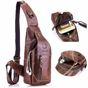 Bullcaptain 019 Genuine Leather Pack Pack Viagem Design da marca Sling Bag Business ombro Bolsas de Crossbody For Men Y201224