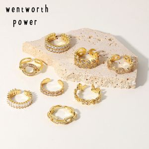 wentworthpower Donna Splendido anello aperto con zirconi AAA in oro 18 carati Pieno zircone Taglio principessa Sposa Matrimonio Fidanzamento Anniversario Festa dell'eternità