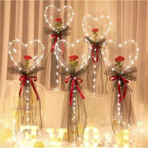 LED Bobo Balloon Lampeggiante Light Heart a forma di rosa Flower Ball Balloons trasparenti Palloncini da sposa San Valentino regalo Party Decor