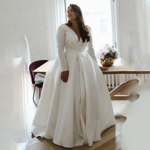 Plus Size Stain Brautkleid Langarm Strand Brautkleider Übergroßes Brautkleid Boho Robe de Mari￩e flauschige Vestidos de Novia
