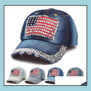 Ballkappen, Hüte, Hüte, Schals, Handschuhe, Modeaccessoires, amerikanische Flagge, Retro-Cowboyhut, Designer, mit Diamanten besetzte Schirmmütze, verstellbare Außenseite