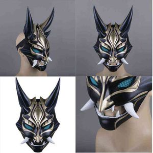Novo jogo de capacete de anime Genshin Impact Xiao Cosplay Masks Resina Capacete de Capacete Carnival Costume Halloween Prop Y220523