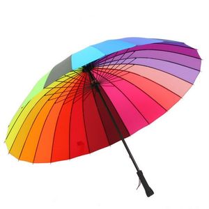 Hoge kwaliteit k kleur regenboog mode lange handvat rechte zon regen stick paraplu U