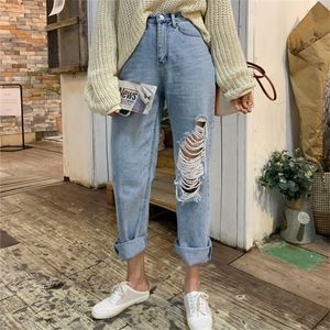 Mozuleva 2020 sommar avslappnad hög midja harem jeans kvinnor lösa kvinnliga denim jeans byxor streetwear rippade hål denim byxor lj201029