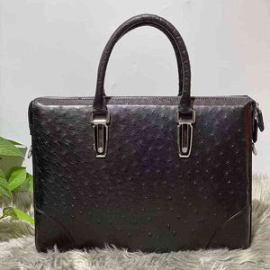 Ostrich Leather Briefcase Business Casual Temperament Men's Bag Middle-aged and Youth Handbag Computer Bag Large Capacity 220718