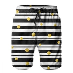 Men's Shorts Men's Beach Short Swim Gold Polka Dot Back White Stripe Pattern Surfing Maillot De Bain Sport Board SwimwearMen's