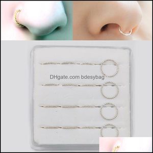 Näsringar tappar 16st/parti 925 Sterling Sier Ring Classic Small Thin Hoop Body Piercing Jewelry Drop Deliv Bdesybag Dhjln