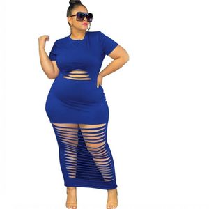 Plus size vestidos 5xl mulheres maxi vestido manga curta o pescoço robe sólido moda sexy oco out verão t shirt clubwear roupas