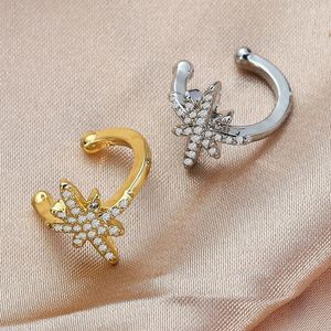 Clip-on-Ohrringe mit Schraubverschluss, einfache Goldstern-C-Form-Ohrringe für Damen, Mikro-Pavé-Zirkon, ohne Durchbohrt, Modeschmuck, Geschenk, Party, Clip-on Odet22