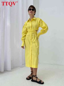 TTQVセクシーブルーバックレスミディドレスレディースファッションラペル長袖ドレス女性用エレガントなスリムシングルブレストドレス2022 T220804