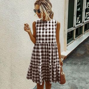 Casual Dresses Women s Summer Dress Sleeveless Plaid Loose Swing Holiday Beach Party Clothing