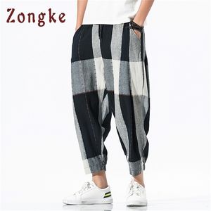 Zongke Loose Ankle-Lengen Linen Pants Men Joggers Men Pants Streetwear Harem Pants Men byxor 5xl Hip Hop Spring 220726