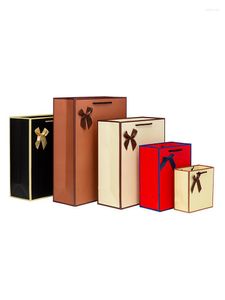 Confezione regalo Sacchetti Kraft beige con fiocco grazioso Borsa regalo rossa per pigiami/vestiti/libri Confezione sacchetto di carta neraRegalo