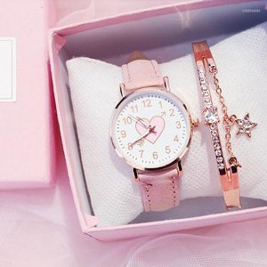 Kinderuhren Orologio Donna Niedliches herzförmiges Zifferblatt Kinder-Frauenuhr Student Fashion Simple Girl Girlfriend WatchChildren's