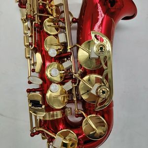 Japanskt märke E-drop Red Alto Saxophone Red Lacquer Gold Key Surface Gold-Plated Professional Alto Sax Spela instrument