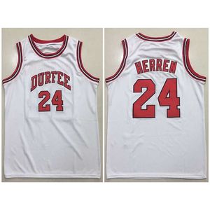SJZL98＃24 Chris Herren 1990-1994 B.M. Durfee高校ホワイトバスケットボールジャージーは、任意の名前と番号の刺繍の男性ジャージをカスタマイズします