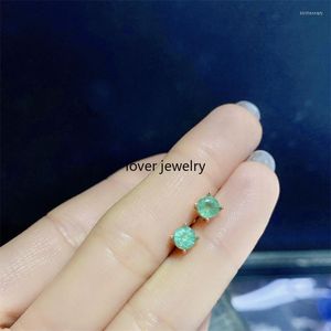 Stud Round 4mm Natural Emerald Gem Stone Earrings For Women Silver 925 Jewelry Simple DesignStud Kirs22