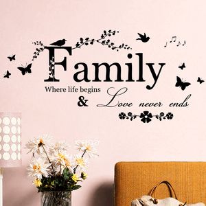 Family Love slutar aldrig Citat Vinyl Wall Sticker Dekaler Bokstäver Konstord Klistermärken Heminredning Bröllopsdekoration Poster 220716