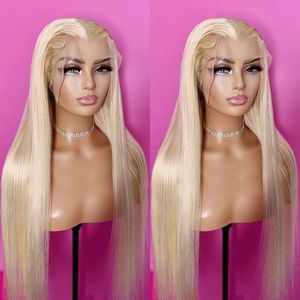 28 inch Long Bone Straight 13x4 Brazilian Lace Front Wig 613 Honey Blonde Synthetic Lace Frontal Wigs For Women