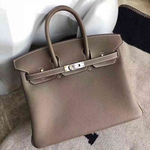 Platinum Designer Bag Handmade Handbag Imported Togo Calfskin Litchi Pattern Hand Sewn Wax Thread Epsom Pikelli Leisure Genuine Leather