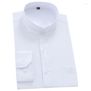 Camisas de vestido masculinas Mandarim Bussiness Formal for Men Chinease Stand Collar Solid White Shirt Plain Fit Fit Manga Longa Male Male Topsmen