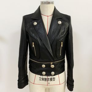 HIGH STREET Fashion Designer Jacket Womens Lower Edge Detachable Lion Buttons Synthetic Leather Motorcycle Jacket 201030