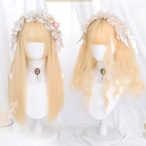 Syntetyczne peruki Houyan 24 -calowe długie fala/prosta peruka niestandardowa impreza cosplay lolita dla czarno -białych kobiet złota blondynka kend22