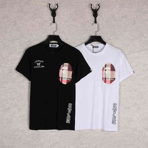 Summer Trendy Plaid Print Men's and Women's Couple's Large Loose Short Sleeve T-shirt