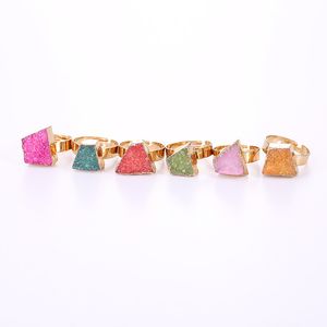 Kolorowe nieregularne naturalne kryształowy kamień regulowany pierścionki zespołu dla kobiet dziewczyny impreza wystrój