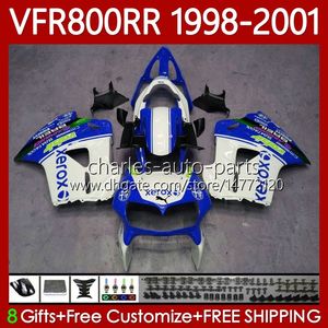 OEM Bodys för Honda VFR 800RR 800 CC RR-interceptor 1998-2001 Vitblå 128no.148 VFR-800 VFR800 RR VFR800RR 98 99 00 01 800CC VFR800R 1998 1999 2000 2001 Fairing Kit