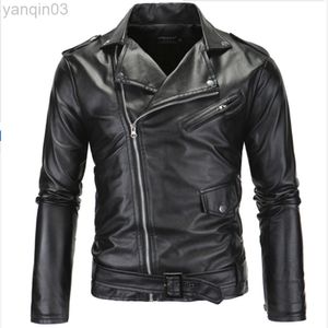 Spring Autumn New Luxuriant Motorcycle Men Jacket Slim Fashion Lapel Zipper European and American Pure Color Men's Leather New L220801