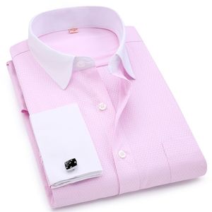 Homens bluflinks franceses camisetas design branco colar cor sólida jacquard tecido macho cavalheiro vestido longo mangas camisa 220322