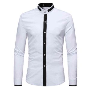 Mens Hipster Mandarin Collar Dress Shirts 2022 Marca Slim Fit Manga Longa Button Casual Up Men Work Work Busienss Chemise Homme L220704