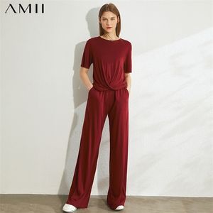 Amii Mediabalism Spring Summer Fashion Women مجموعة صلبة مصممة مصنوعة من تصميم Tshirt مرنة الخصر الفضفاضة مجموعة 12070305 210302