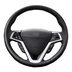 Steering Wheel Covers Customized Original DIY Car Cover For Veloster 2011-2022 Fiber Leather Hand Sewing BraidSteering CoversSteering